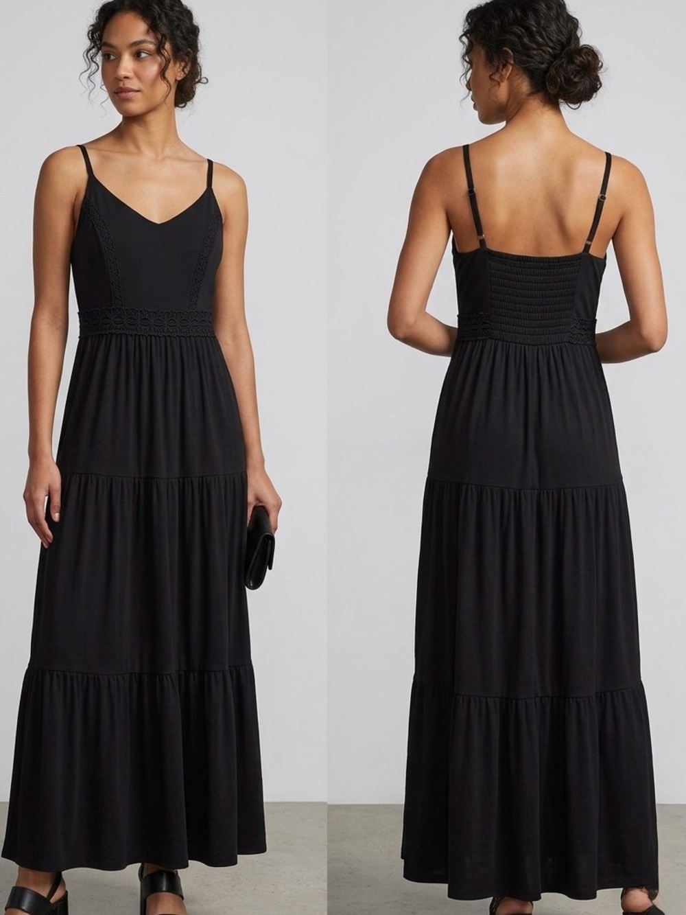 KUT from the Kloth Black Lace Trim Tiered Maxi Dress 10